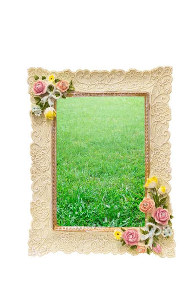 Afbeelding Van Een Frame Met Roos Patroon Rond Grens Wit — Stockfoto