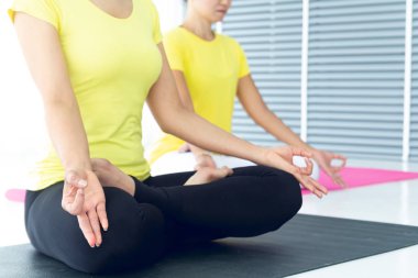 Iki Asyalı kadınların güzel yoga r egzersiz yoga vardır