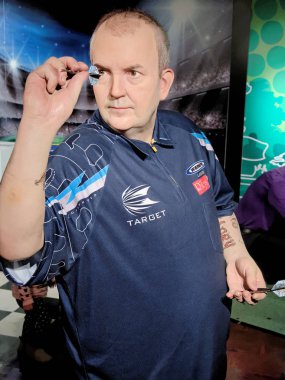 Blackpool, 14 Ocak: Madame Tussauds, İngiltere'de 2018. Philip Douglas Taylor - İngilizce emekli profesyonel Dart oyuncu, kazanılan bir rekor 16 Dünya Şampiyonası da dahil olmak üzere 216 profesyonel turnuva sayısı.