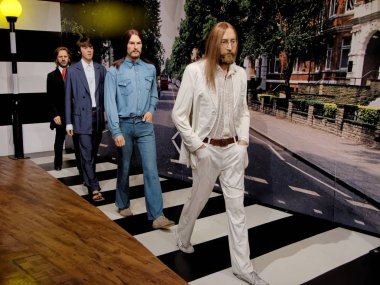 Blackpool, 14 Ocak: Madame Tussauds, İngiltere'de 2018. Beatles - John Lennon, Paul Mccartney, George Harrison ve Ringo Starr, yaygın tarihinin en önemli ve en etkili müzik grubu olarak kabul..