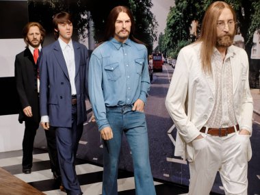 Blackpool, 14 Ocak: Madame Tussauds, İngiltere'de 2018. Beatles Liverpool'da 1960 yılında kurulan İngiliz rock grubu vardı. Paul Mccartney, John Lennon, George Harrison ve Ringo Starr üyeleri ile.