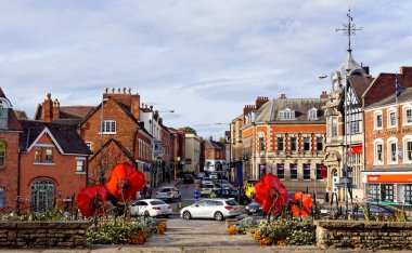 Sutton Coldfield, Ekim 13: Sutton şehir merkezinin kuzeyinde Trinity Tepesi'nden görünümüne High Street, İngiltere'de 2018