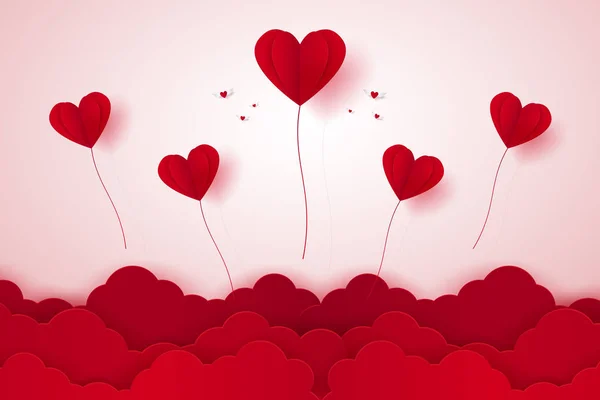 San Valentín Ilustración Del Amor Globos Rojos Del Corazón Volando — Vector de stock