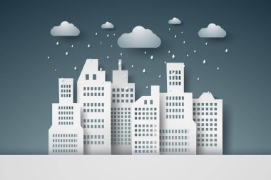 Cityscape yağmur, kağıt sanat tarzı ile