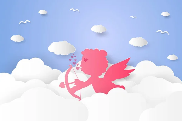 Saint Valentin Illustration Amour Cupidon Sur Ciel Espace Vide Style — Image vectorielle