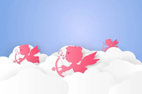 Alla Hjärtans Dag Illustration Kärlek Cupid Sky Tomt Utrymme Papper — Stock vektor