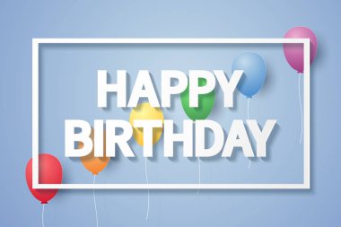 Mutlu yıllar, doku çerçevesinde, kağıt sanat tarzı renkli balonlar ile