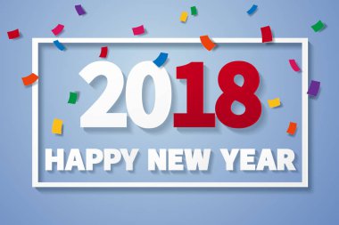 Mutlu yeni yıl 2018, doku çerçevesinde, kağıt sanat tarzı konfeti