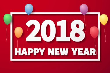 Mutlu yeni yıl 2018. Renkli balon ile doku çerçeve içinde. Kağıt sanat tarzı