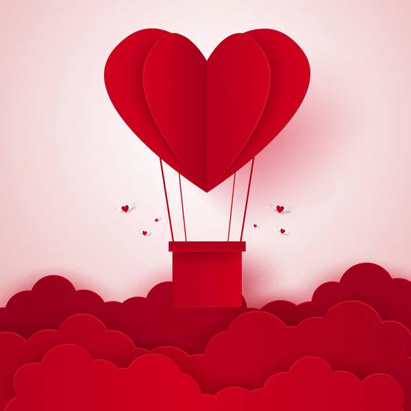 Valentines Day Illustration Love Hot Air Balloon Heart Shape Flying — Stock Vector