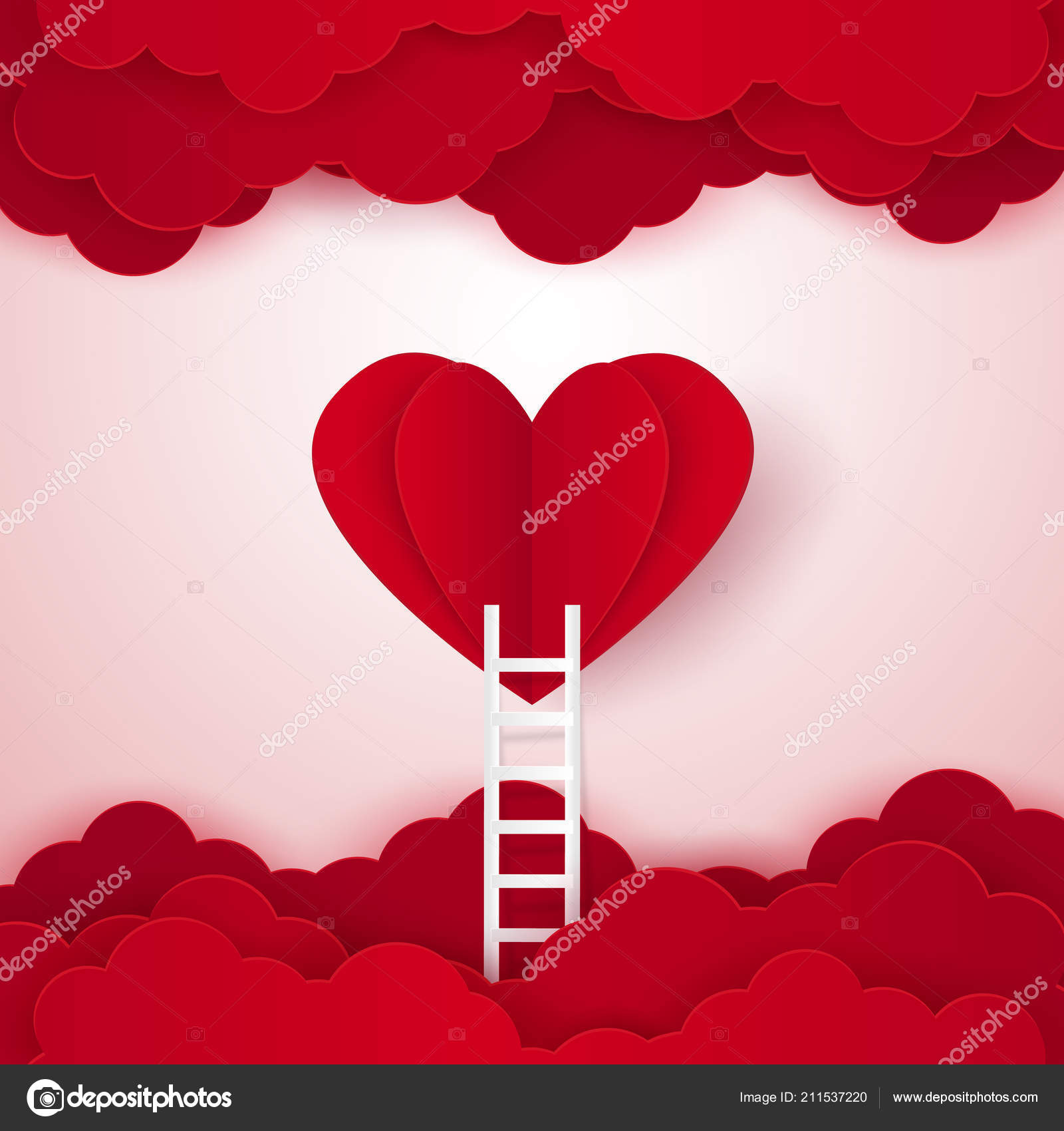 Love Concept Ladder Leading Heart Sky Paper Art Style Vector Image By C Supakritleela Gmail Com Vector Stock