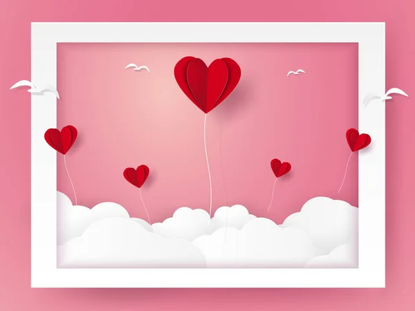 Día San Valentín Ilustración Del Amor Globos Corazón Pájaros Volando — Vector de stock