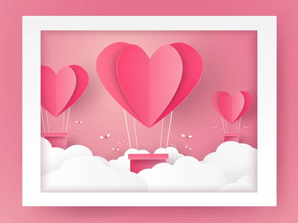 San Valentín Ilustración Del Amor Globo Aire Caliente Forma Corazón — Vector de stock