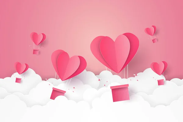 Valentines Day Illustration Love Hot Air Balloon Heart Shape Flying — Stock Vector