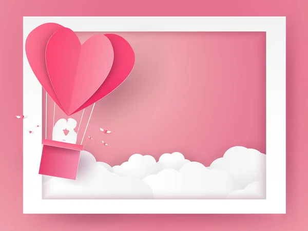San Valentín Ilustración Del Amor Pareja Besándose Globo Aerostático Forma — Vector de stock