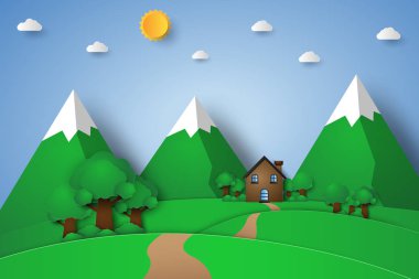 Tepe doğa manzara, kağıt sanat tarzı ile