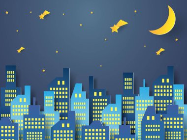 Gece cityscape, kağıt sanat tarzı