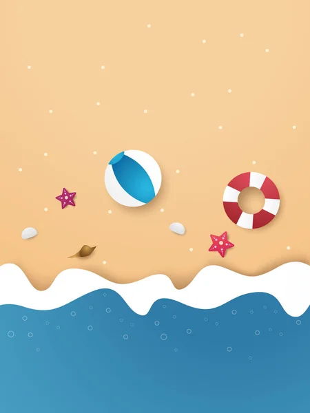 Hora Verano Fondo Playa Estilo Arte Papel — Vector de stock