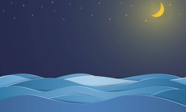 boşluk, kağıt sanat tarzı ile gece okyanus