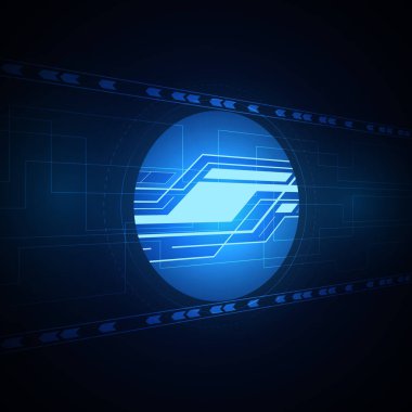 Soyut teknolojik altyapı, mavi devre kartı, daire dijital