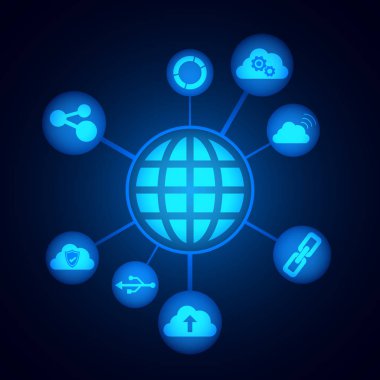 Dijital teknoloji simgeleri, entegre dünya ile bağlantı kavramı