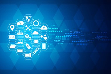 Teknoloji simgeler kavramı, entegre altıgen ve arka plan