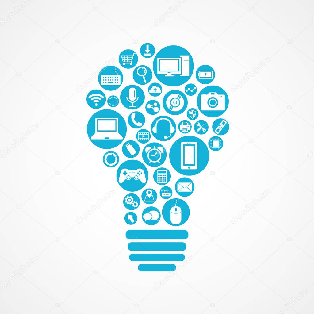 Technology devices icon in light bulb shape