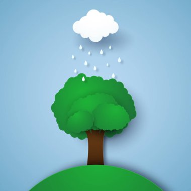 Yağmur damlaları, kağıt sanat tarzı ile ağacı