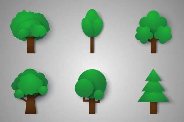 Ağaçlar Kağıt Sanat Stil Kümesi — Stok Vektör