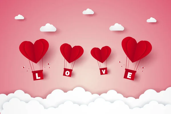 Día San Valentín Ilustración Del Amor Globos Aire Caliente Corazón — Vector de stock