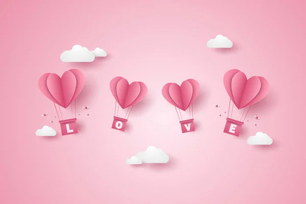 Día San Valentín Ilustración Del Amor Globos Aire Caliente Corazón — Vector de stock