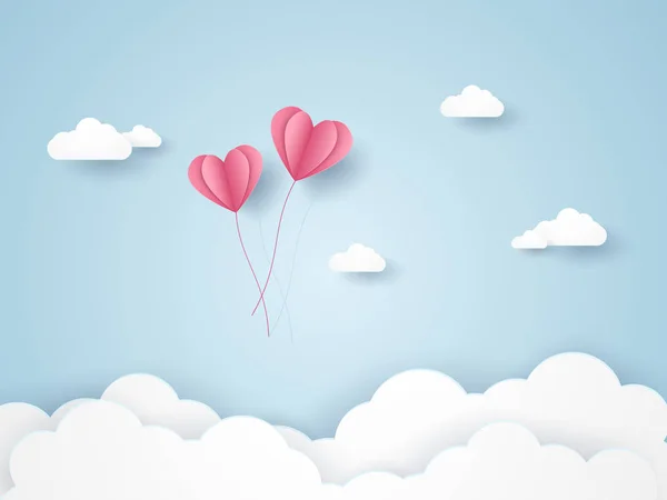Valentines Day Illustration Love Pink Heart Balloons Flying Blue Sky — Stock Vector