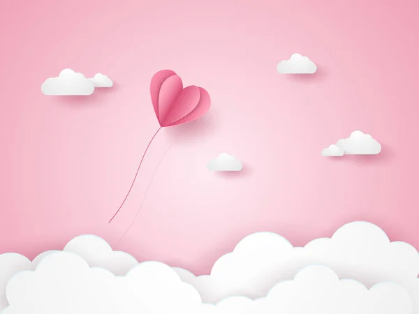 Sevgililer Günü Aşk Pembe Gökyüzünde Uçan Pembe Kalp Balon Illüstrasyon — Stok Vektör