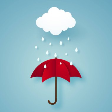 yağmur, yağmur mevsimi, kağıt sanat tarzı ile kırmızı şemsiye