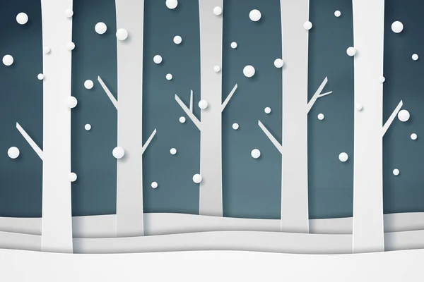 Landscape Tree Snow Falling Winter Season — Stock Vector