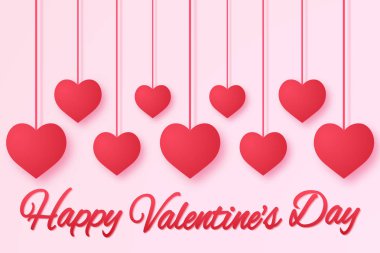 Sevgililer günü, yazı, kağıt sanat tarzı ile kırmızı asılı kalp