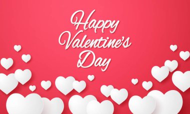 Sevgililer günü, yazı, kağıt sanat tarzı ile beyaz kalp şekli arka plan