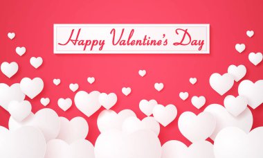 Sevgililer günü, yazı, kağıt sanat tarzı ile beyaz kalp şekli arka plan