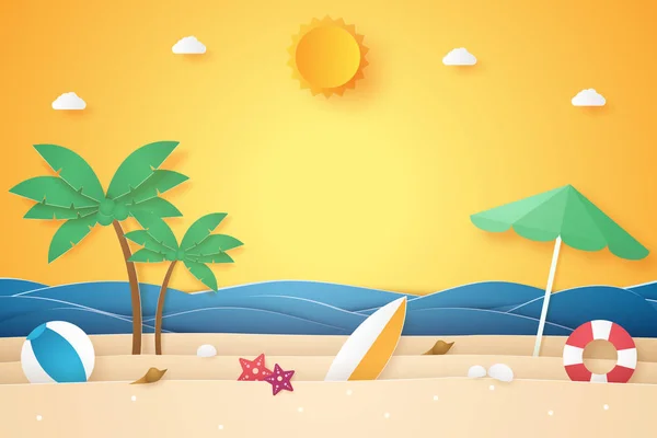 Hora Verano Mar Playa Con Cocoteros Cosas Así Estilo Arte — Vector de stock