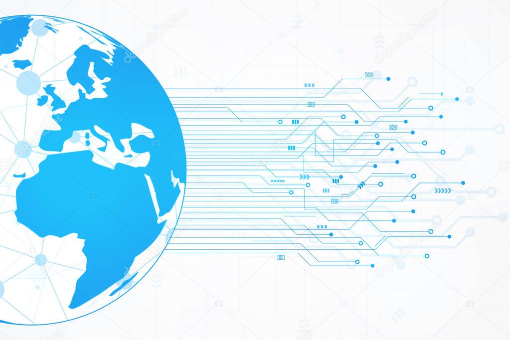 Connection concept, Abstract Technology Background, blue circuit with globe map