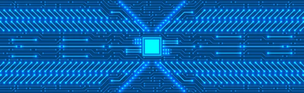 Microchip Technologie Achtergrond Blauw Digitaal Printplaatpatroon — Stockvector