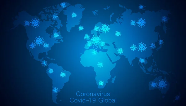 世界中のコロナウイルス 新しいコロナウイルスの普及 Covid 2019 危険なウイルス パンデミック — ストックベクタ