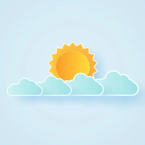 Cloudscape Blue Sky Clouds Bright Sun Paper Art Style — Stock Vector
