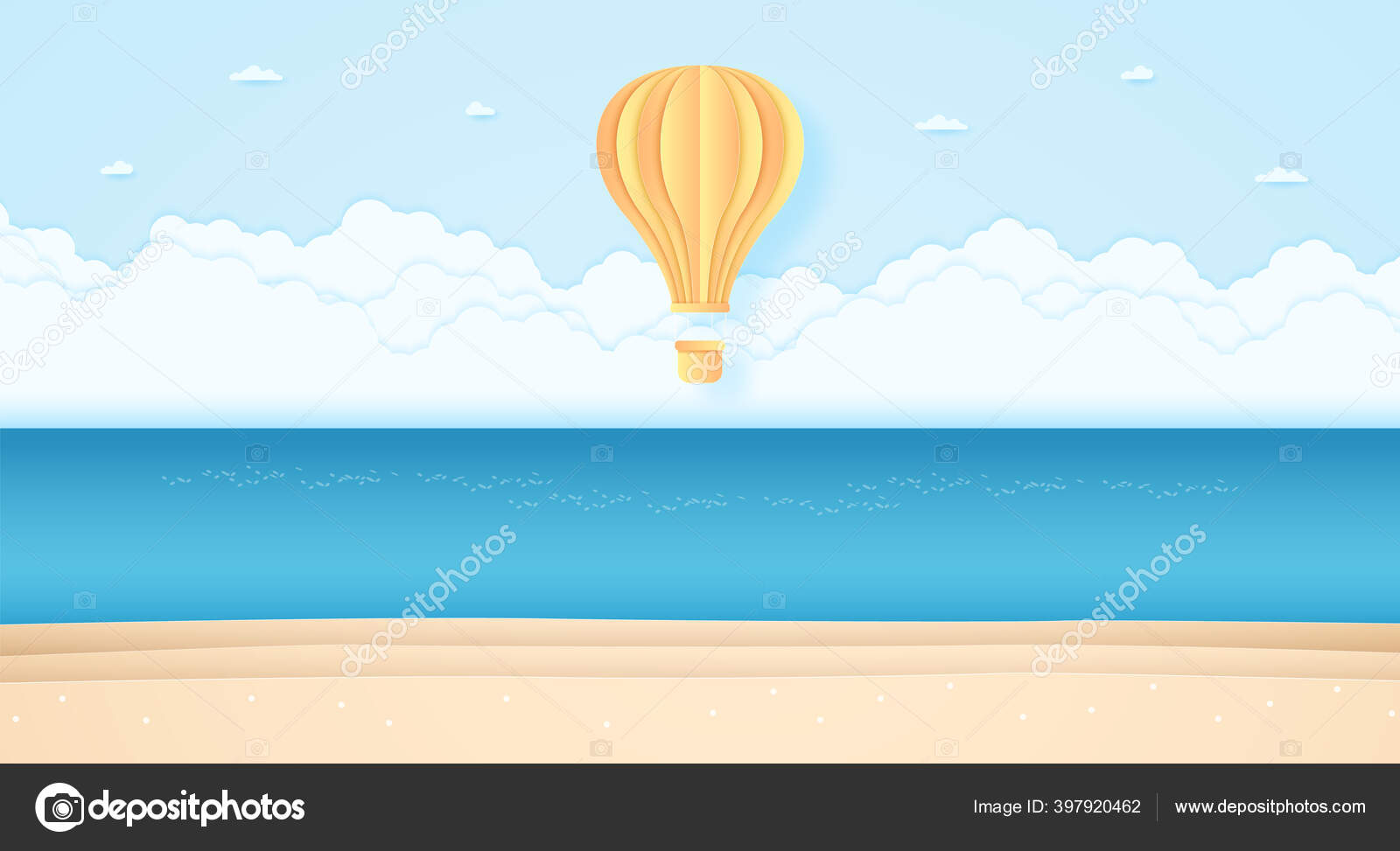 Balon Udara Panas Terang Terbang Atas Laut Langit Biru Dan Stok Vektor C Supakritleela Gmail Com 397920462