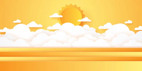 Hora Verão Paisagem Nublada Céu Nublado Com Sol Brilhante Estilo — Vetor de Stock