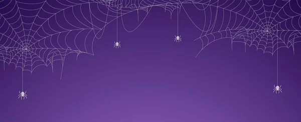 Halloween Spindel Nät Banner Med Spindlar Spindelväv Bakgrund — Stock vektor