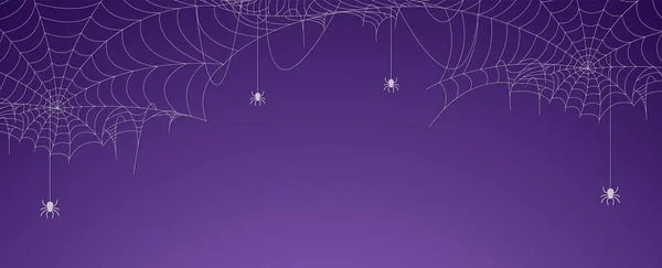 Banner Tela Araña Halloween Con Arañas Fondo Telaraña — Vector de stock