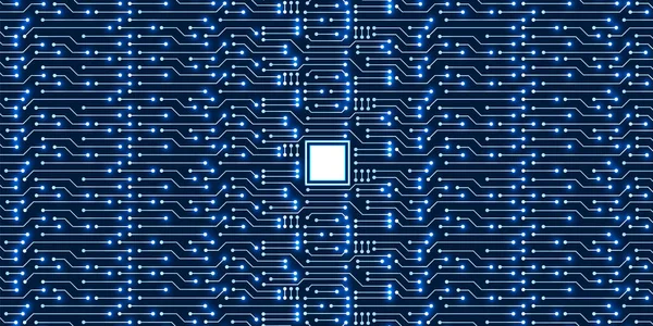 Microchip Technologie Achtergrond Blauw Digitaal Printplaatpatroon — Stockvector