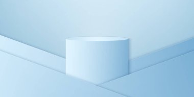mavi eğimli yuvarlak podyum veya kaidesel, minimal ürün arkaplanı, şablon görüntü, geometrik şekil için taklit