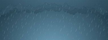 Vektör illüstrasyonu, yağmur fırtınası, yağmur arkaplanı, yağmur mevsimi, kağıt sanatı tarzı